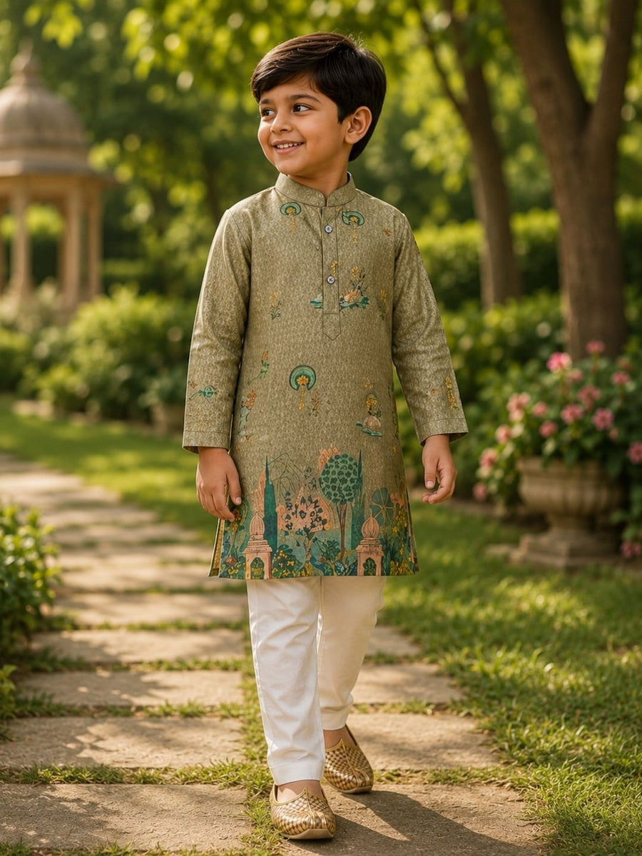 Boys Traditional Kurta Pyjama Set - Grey (Style BK147)