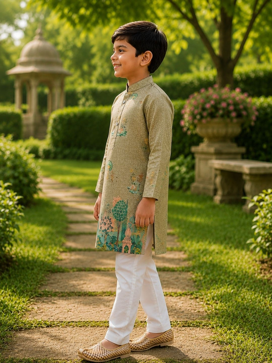 Boys Traditional Kurta Pyjama Set - Grey (Style BK147)
