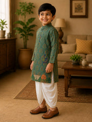 Boys Mandarin Collar Digital Print Ethnic Kurta - Olive Green (Style BK147) (shown with dhoti pant, not included)