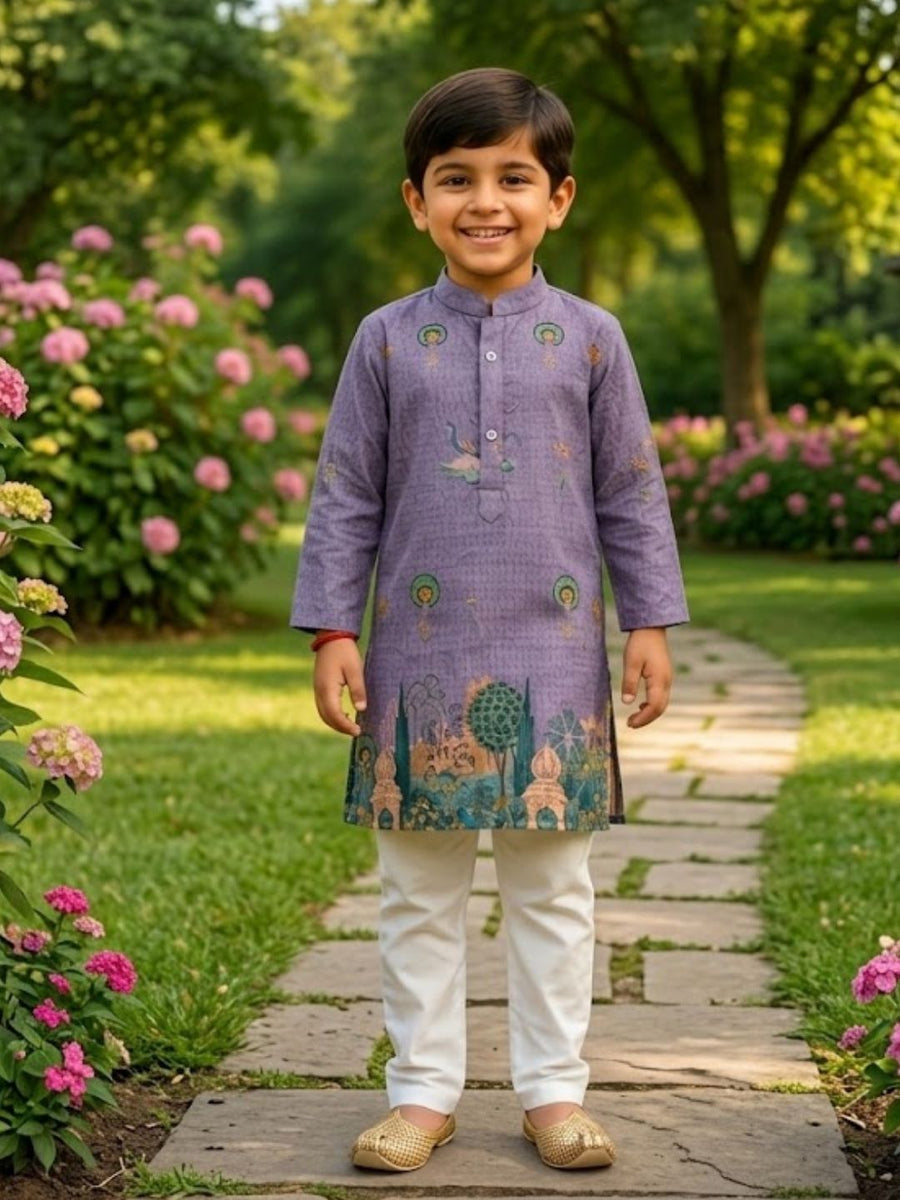 Boys Traditional Kurta Pyjama Set - Lavender (Style BK148)