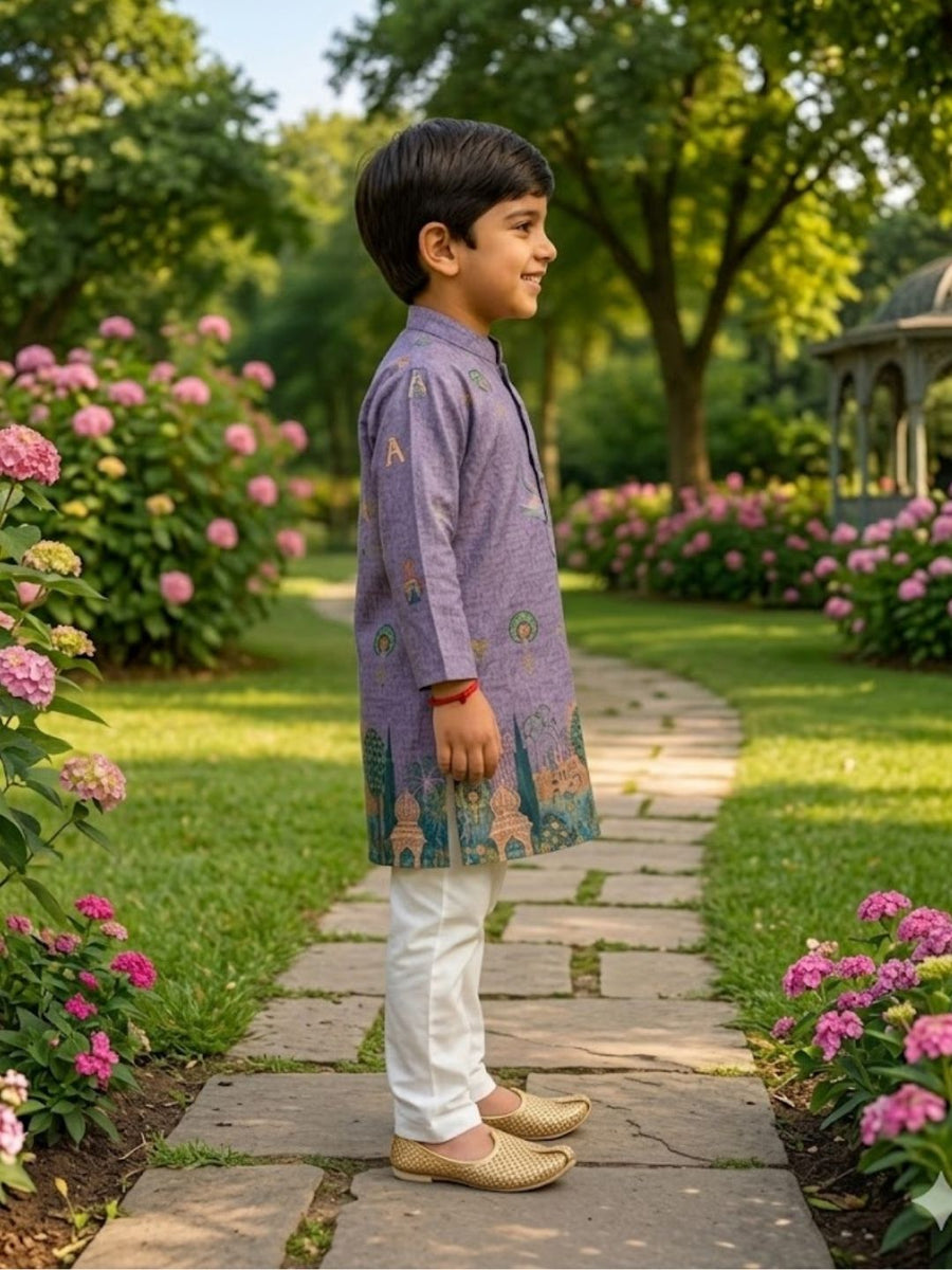 Boys Traditional Kurta Pyjama Set - Lavender (Style BK148)
