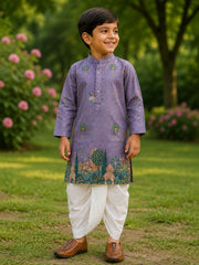 Boys Mandarin Collar Digital Print Ethnic Kurta - Lavender (Style BK148) (shown with dhoti pant, not included)