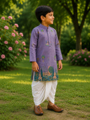 Boys Mandarin Collar Digital Print Ethnic Kurta - Lavender (Style BK148) (shown with dhoti pant, not included)
