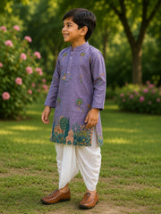Boys Mandarin Collar Digital Print Ethnic Kurta - Lavender (Style BK148) (shown with dhoti pant, not included)