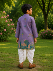 Boys Mandarin Collar Digital Print Ethnic Kurta - Lavender (Style BK148) (shown with dhoti pant, not included)
