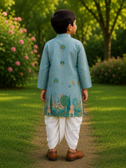 Boys Mandarin Collar Digital Print Ethnic Kurta Set - Dark Grey (Style BK149)