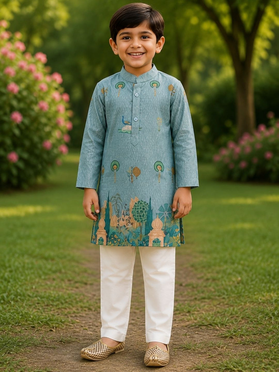 Boys Traditional Kurta Pyjama Set - Blue (Style BK149)