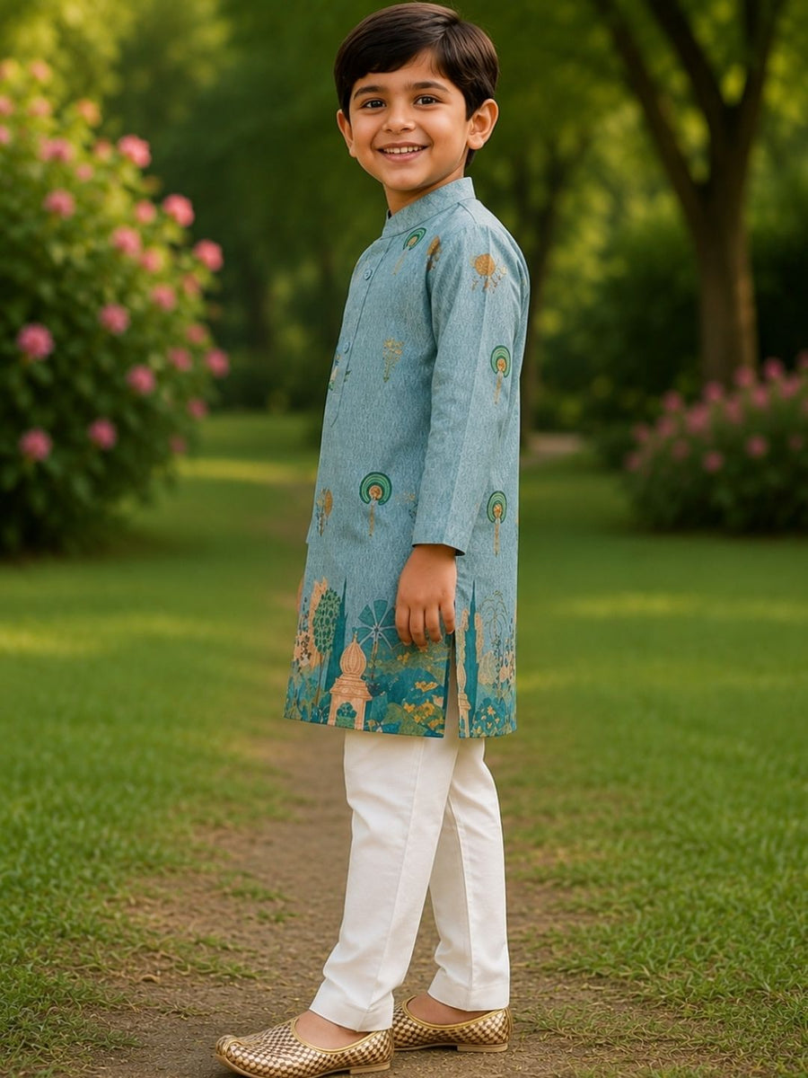 Boys Traditional Kurta Pyjama Set - Blue (Style BK149)