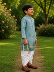 Boys Mandarin Collar Digital Print Ethnic Kurta - Dark Grey (Style BK149) (shown with dhoti pant, not included)