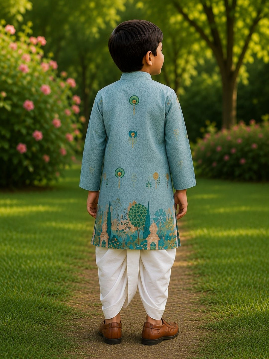 Boys Mandarin Collar Digital Print Ethnic Kurta - Dark Grey (Style BK149) (shown with dhoti pant, not included)