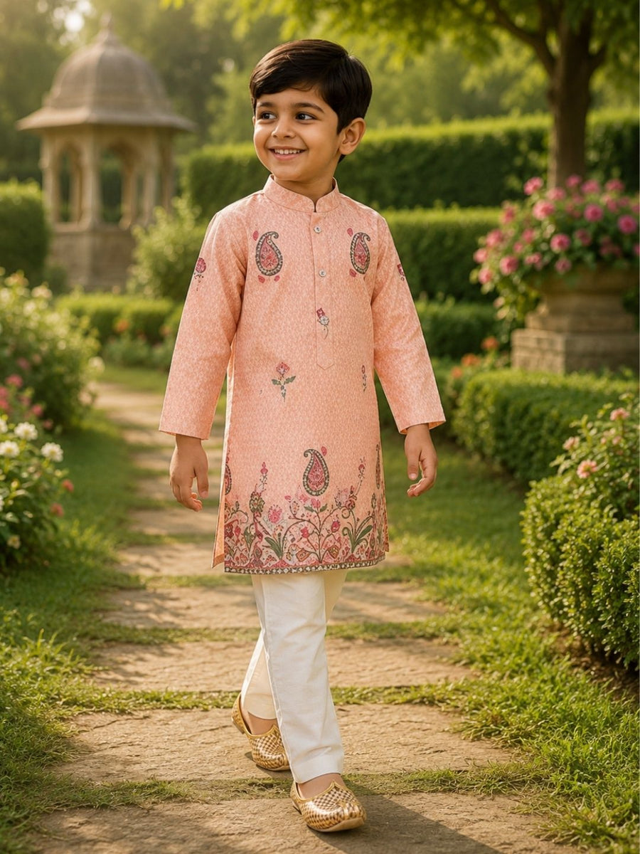 Boys Traditional Kurta Pyjama Set - Light Pink (Style BK150)