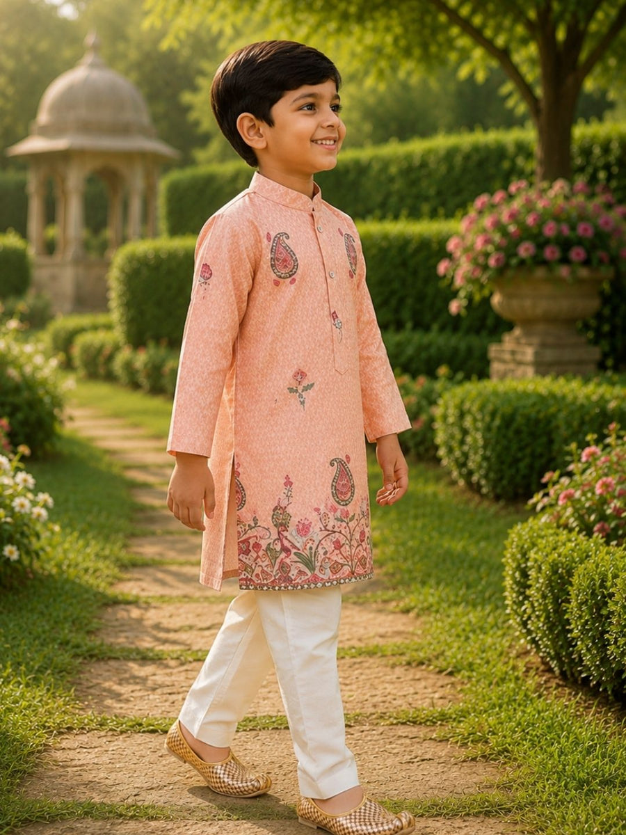 Boys Traditional Kurta Pyjama Set - Light Pink (Style BK150)