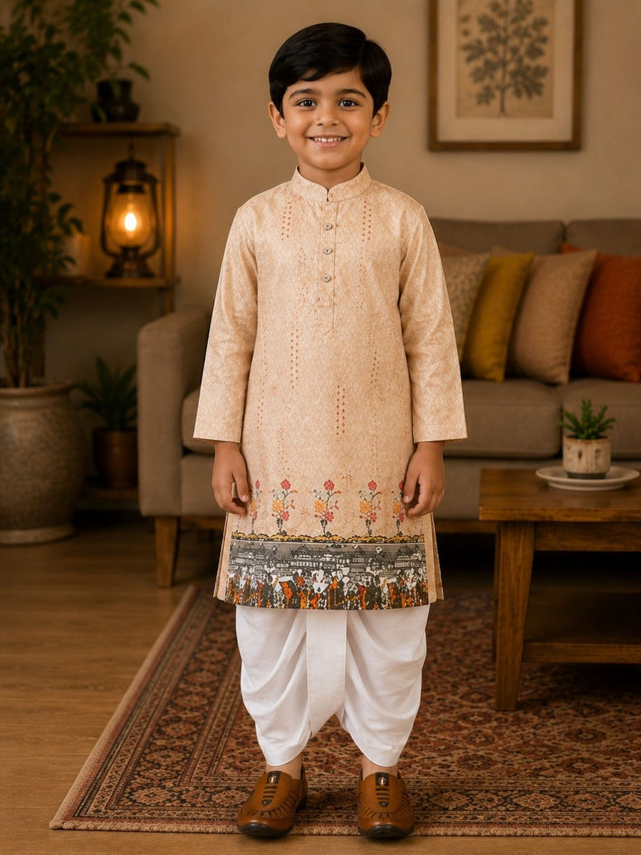 Boys Mandarin Collar Digital Print Ethnic Kurta - Pink (Style BK150) (shown with dhoti pant, not included)