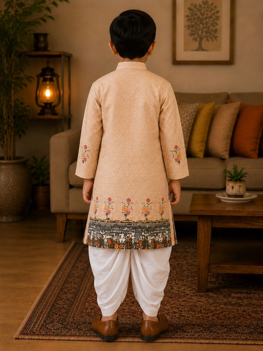 Boys Mandarin Collar Digital Print Ethnic Kurta - Pink (Style BK150) (shown with dhoti pant, not included)