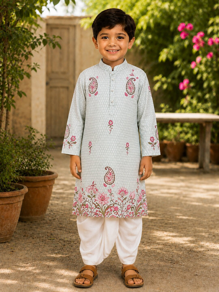 Boys Festive Kurta Dhotipant Set - Light Blue (Style BK151)