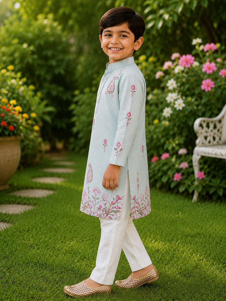 Boys Traditional Kurta Pyjama Set - Light Blue (Style BK151)