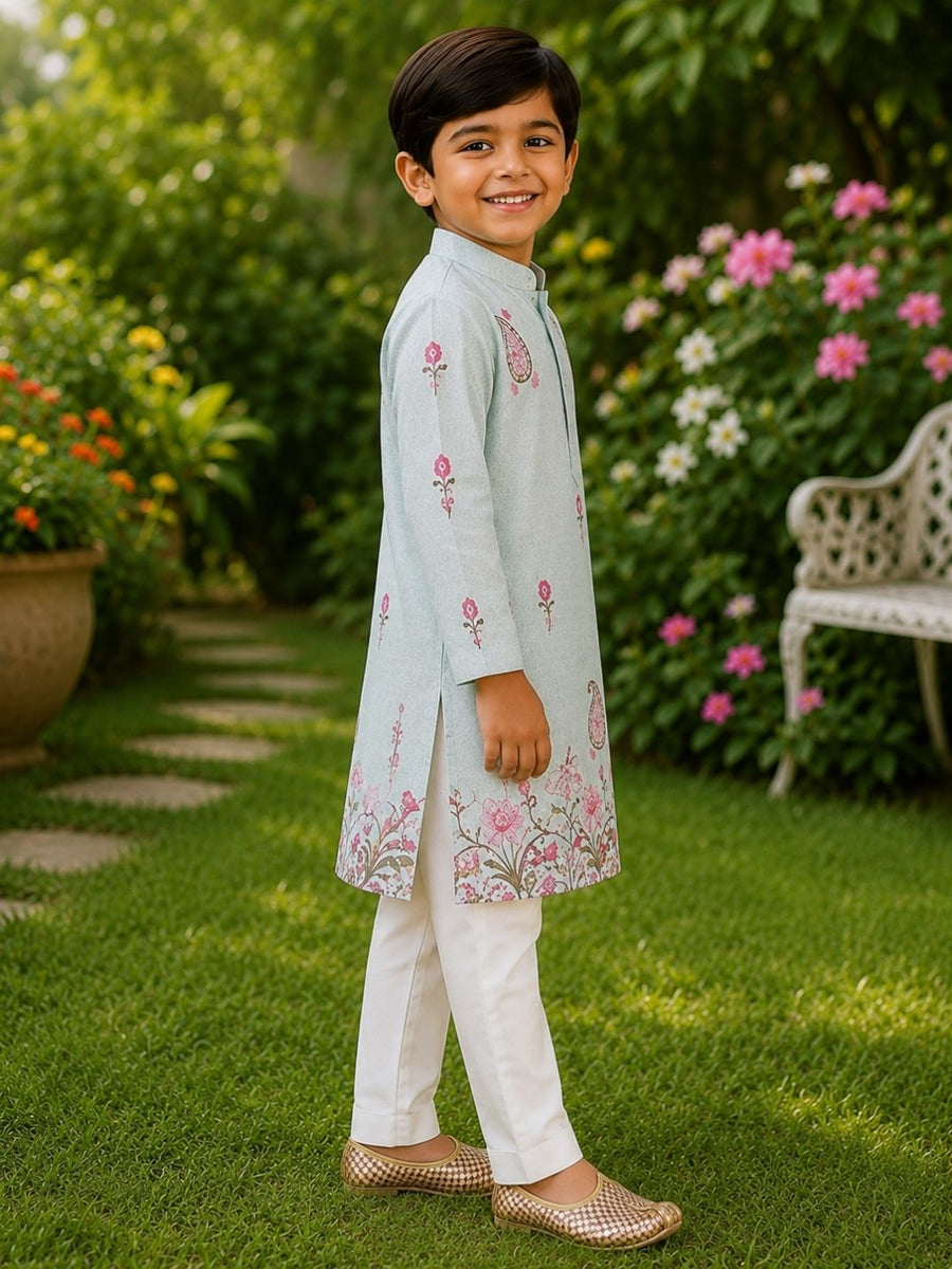 Boys Traditional Kurta Pyjama Set - Light Blue (Style BK151)