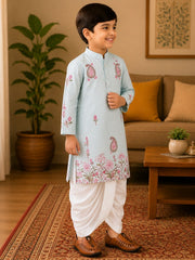 Boys Mandarin Collar Digital Print Ethnic Kurta - Mint Green (Style BK151) (shown with dhoti pant, not included)