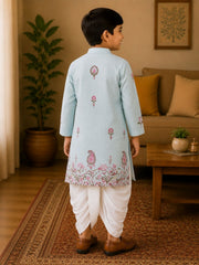 Boys Mandarin Collar Digital Print Ethnic Kurta - Mint Green (Style BK151) (shown with dhoti pant, not included)