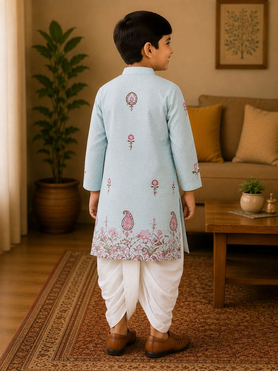 Boys Mandarin Collar Digital Print Ethnic Kurta - Mint Green (Style BK151) (shown with dhoti pant, not included)