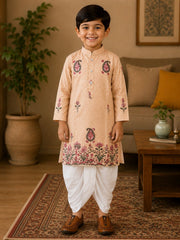 Boys Mandarin Collar Digital Print Ethnic Kurta Set - Sandal (Style BK152)