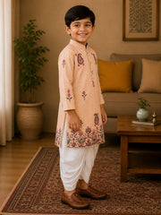 Boys Mandarin Collar Digital Print Ethnic Kurta Set - Sandal (Style BK152)