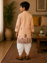 Boys Mandarin Collar Digital Print Ethnic Kurta Set - Sandal (Style BK152)