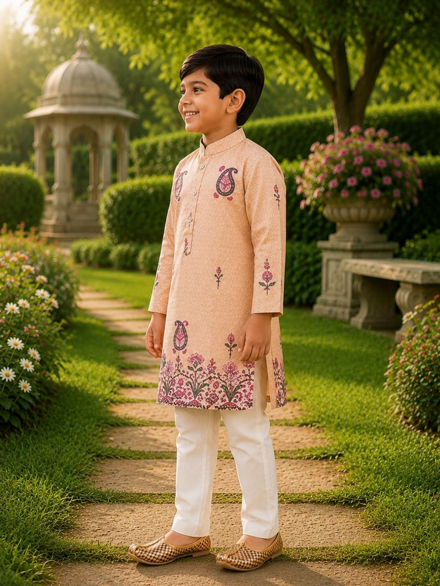 Boys Traditional Kurta Pyjama Set - Pink (Style BK152)
