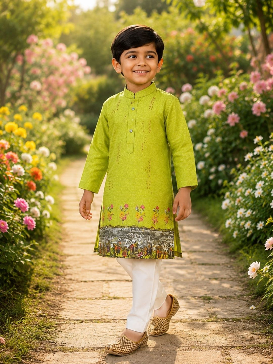 Boys Traditional Kurta Pyjama Set - Green (Style BK153)