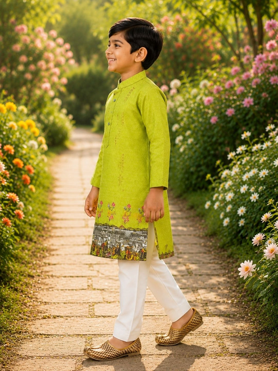 Boys Traditional Kurta Pyjama Set - Green (Style BK153)