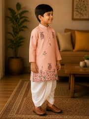 Boys Mandarin Collar Digital Print Ethnic Kurta Set - Cream (Style BK154)