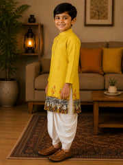 Boys Mandarin Collar Digital Print Ethnic Kurta Set - Yellow (Style BK155)