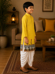 Boys Mandarin Collar Digital Print Ethnic Kurta Set - Yellow (Style BK155)