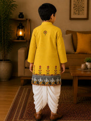 Boys Mandarin Collar Digital Print Ethnic Kurta Set - Yellow (Style BK155)