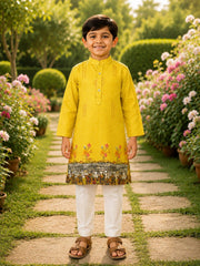 Boys Traditional Kurta Pyjama Set - Yellow (Style BK155)