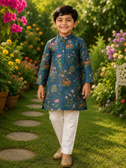 Boys Traditional Kurta Pyjama Set - Blue (Style BK157)