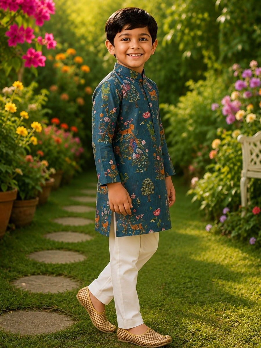 Boys Traditional Kurta Pyjama Set - Blue (Style BK157)