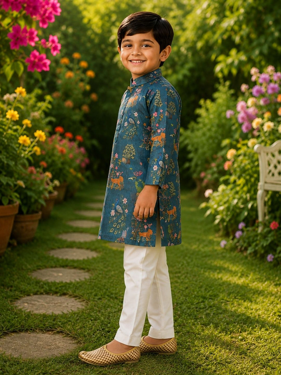 Boys Traditional Kurta Pyjama Set - Blue (Style BK157)
