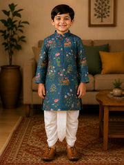 Boys Mandarin Collar Digital Print Ethnic Kurta - Blue (Style BK157) (shown with dhoti pant, not included)