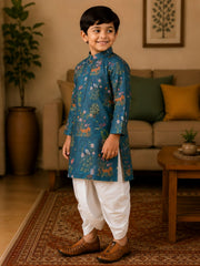 Boys Mandarin Collar Digital Print Ethnic Kurta - Blue (Style BK157) (shown with dhoti pant, not included)