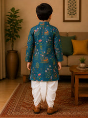 Boys Mandarin Collar Digital Print Ethnic Kurta - Blue (Style BK157) (shown with dhoti pant, not included)