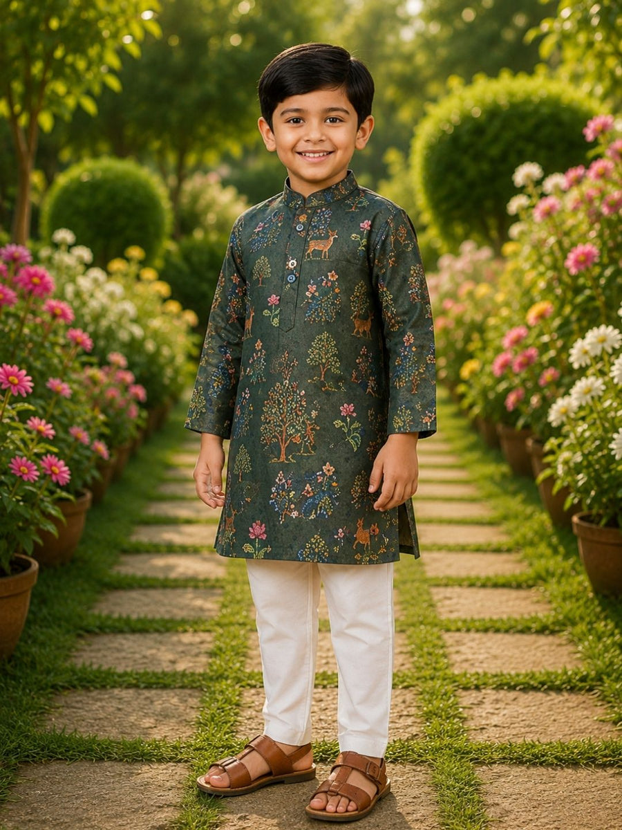Boys Traditional Kurta Pyjama Set - Grey (Style BK158)