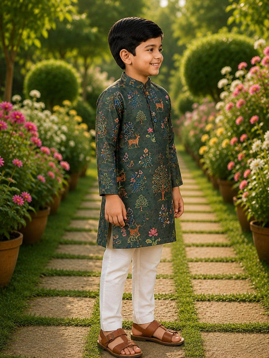 Boys Traditional Kurta Pyjama Set - Grey (Style BK158)
