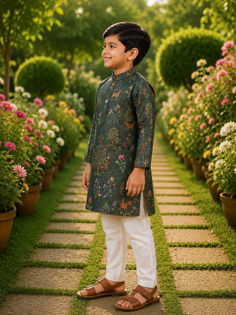 Boys Traditional Kurta Pyjama Set - Grey (Style BK158)