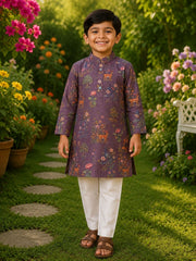 Boys Traditional Kurta Pyjama Set - Purple (Style BK159)