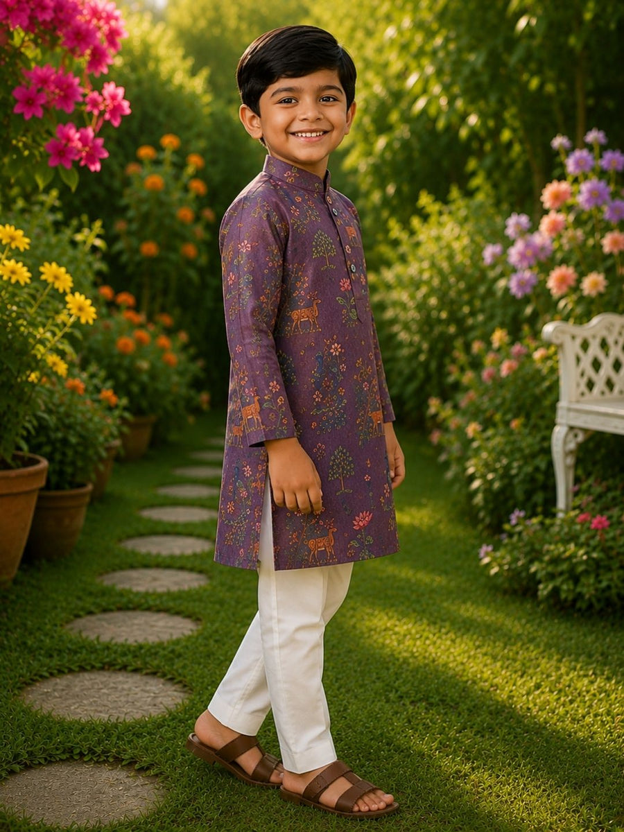 Boys Traditional Kurta Pyjama Set - Purple (Style BK159)