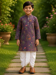 Boys Mandarin Collar Digital Print Ethnic Kurta - Purple (Style BK159) (shown with dhoti pant, not included)