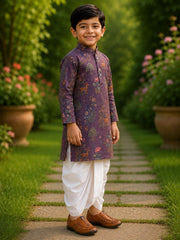 Boys Mandarin Collar Digital Print Ethnic Kurta - Purple (Style BK159) (shown with dhoti pant, not included)
