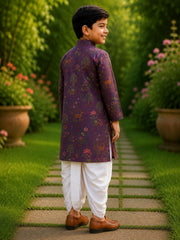 Boys Mandarin Collar Digital Print Ethnic Kurta - Purple (Style BK159) (shown with dhoti pant, not included)