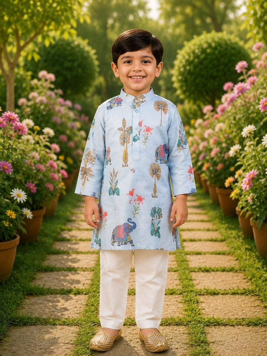 Boys Traditional Kurta Pyjama Set - Blue (Style BK160)